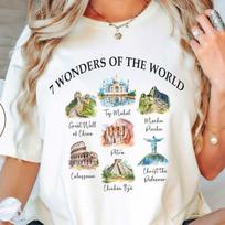 New 7 Wonders of the World Shirt, Travel T-shirt, Unisex 130 white