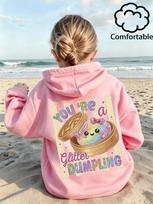 Glitter Dumpling Kids Hoodie Colorful Cartoon Back Print Autumn Winter Fleece Warm Children Casual Hooded Sweatshirt 110 pink