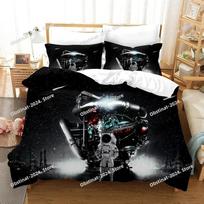Astronaut In Space Cat Bedding Set Printed single Comforter Quilt Bed Cover Duvet Cover Pillow Case 3 Pieces Set Kids Adult Size EU Single 135*200cm/53x79in 3pcs black