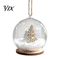 Elk Forest Hut Pine Tree Ornaments Lighted Christmas Glass Ball Ornament, LED Winter Snow Scene Warm Light Pendants Hanging Bauble with Reindeer Cabin C white