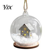 Elk Forest Hut Pine Tree Ornaments Lighted Christmas Glass Ball Ornament, LED Winter Snow Scene Warm Light Pendants Hanging Bauble with Reindeer Cabin A