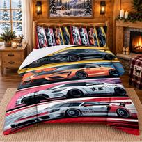 Fast And Furious Pattern Bedding 3Pcs Set Bed Sheet And Pillowcases For Indoor Bedroom 140cmx200cm