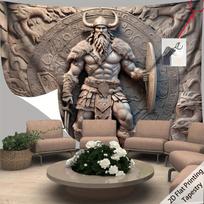 Viking Warrior Dragon Wall Tapestry Norse Mythology Art 3D Relief Effect Home Decor Living Room 2D Flat Print 100X150CM