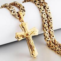 Diyalo Heavy Crucifix Kryžiaus kaklo pakabukas Vyriški nerūdijančio plieno vyriški karoliai Bizantijos grandinėlė Vyriški karoliai papuošalai Dovanos 60cm beige