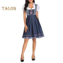 Moteriškas languotas Oktoberfest kostiumas Vokiška dirndl suknelė Tradiciniai Bavarijos apdarai Helovino festivaliui Karnavalui Cosplay M mėlyna