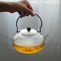 HMLOVE Glass Teapot Wood Handle Teawear Set Cup Filter Chinese Tea Ceremony High Boron Silicon Transparent Pumpkin Pot 900ML