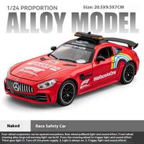 1/24 Scale Mercedes Benz GTR AMG Safety Car Alloy Supercar Diecast Model Sound & Light Pull Back Toy Trendy Ornament Gift for Children raudona