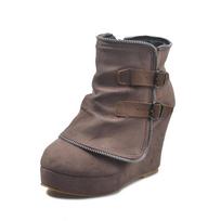 Women Warm Chunky Heeled Ankle Boots Retro Botas Mujer Suede Wedge Zipper Solid Color Round Toe Shoes Ladies Short Boots 36 chaki