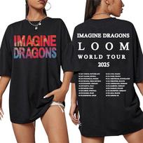 -26 Hot Sale Imagine Dragons Loom World Tour Cover T-Shirt Men's Women's Leisure Hip Hop Pop Street Cotton T-Shirt Top S white