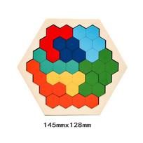 Wooden Hexagon Puzzle designed for Kid Shape Pattern Block Tangram Brain Teaser Toy Geometry Logic IQ Game Montessori Educational Gift blue