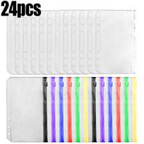 2-24Pcs Clear A6 6-Hole Binder Pockets Waterproof PVC Organizer Cash Budget Envelopes Zipper Binder Pouches for Notebook Planner white
