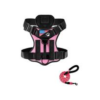Service Dog Tactical Harness with Shock Absorption Night Vision Reflective Vest and Leash Set Adjustable Dog Vest Harness for Walking Training XS