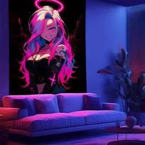 Cartoon Theme Night Light Anime Tapestry Angel Aesthetics Living Room Bedroom Game Room Dormitory Room Decoration 100X70CM blue