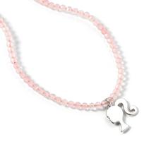 Barbie Sterling Silver Silhouette Charm on a Rose Quartz Bead Necklace white