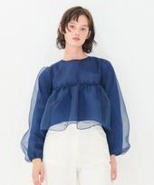 Kamino Organza Shirred Blouse Navy Single blue