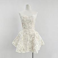 Gentle and ethereal birthday party princess light luxury dress, summer new women's rose strapless dress short dress S white