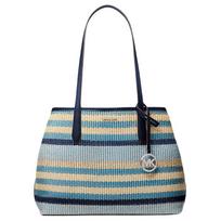 Michael Kors Avalon Color Block Woven Design Tote Bag Women tote bag Navy-Blue 35S6S0VT2W-NAVY Shopping Bag Set(Basic Set+Shopping Bag) gray