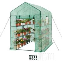 VEVOR Walk-in Greenhouse, 137 x 206 x 196 cm Greenhouse for Outdoors with Windows, PE Cover, 2 Tiers 14 Shelves, Roll-Up Zipper Door