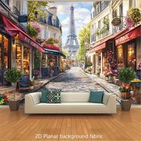 Paris street backdrop - Eiffel Tower and flower-themed French café background - Realistic Parisian French wallpaper decoration 59×39inch/150*100cm gray
