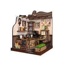 Country Cafe Style Diy Miniature Dollhouse Kit Handmade Stress Relief Coffee Shop Model Snap-Fit Design Gift beige