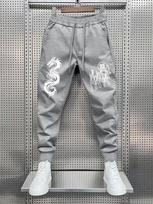 Orient-dragon Men Jogger Pants Pocket Chinese Dragon Silhouette Art, Leg Long Character Drip Line Graphic, Ribbed Ankle Sweatpants for Trendy Daily Fi 3XL pilka