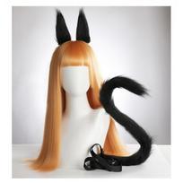 Rankų darbo purios katės uodegos ir lapės ausų aksesuarai Lolita Cosplay Kawaii Anime kostiumas Fluffy Fox TailBlack white
