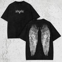 Vintažiniai skalbti marškiniai, Angelų sparnai, Cyber Sigilism Grunge Oversized Storo medvilnės marškiniai Streetwear Grafika 2XL gray