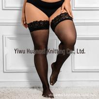 Plus Size Silicone Lace Thigh-High Stockings - Sexy European and American Style 2XL with Silicone (up to 110kg) brown