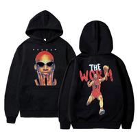 Vintažinis The Worm Dennis Rodman Grafikos Džemperis su Gobtuvu Vyrams Moterims Hip Hop Mada Per dydį Džemperis Harajuku Berniukams Krepšinis Streetwear S black