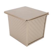 Corrugated Loaf Pan Stick Prevention Carbon Steel Small Bread Mold with Lid for Kitchen Golden beige