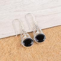 Black Onyx Gemstone 925 Sterling Silver Jewelry Drop/Dangle Boho Earrings 1.64  CE-1-17 beige