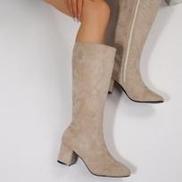 Vintage Thick Heel Women Western High Boots Sexy Square High Heels Party Dress Shoes Autumn Winter Slim Long Booties 37 gray