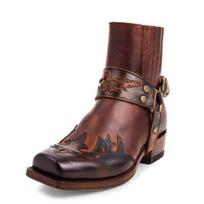 Vyriški vakarietiški kaubojiški batai Kvadratiniu pirštu Ankle Boots Retro Siuvinėjimas Vyriški batai Lauko odiniai batai Didelis dydis Sagtis Laisvalaikio avalynė 42 šviesios kavos spalvos