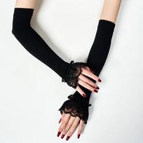 Women Long Elastic Arm Sleeve Fingerless Driving Gloves Sexy Lace Arm Cover Sun Protection Wrist Sleeve Comfort Soft Mittens One Size gray