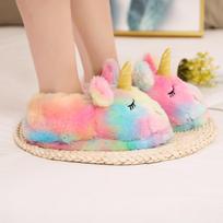 Vienaragis Pliušiniai Žieminiai Šlepetės - Vidinis/Lauko Animacinių Filmukų Porų Šlepetės su Kulnu One Size pink