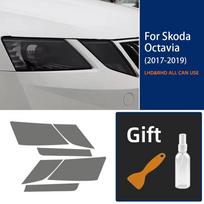 TPU Priekinių žibintų apsauginė plėvelė Skoda Octavia 3 Facelift 2017-2019 - 6 vnt. Dūminio juodo atspalvio Wrap Smoked Film juoda