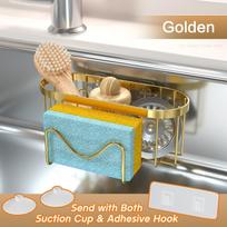 Stainless Steel Suction Cup Sponge Holder With Quick Drain Design Easy Clean Sink Storage Rack Practical Kitchen Space Saver brown