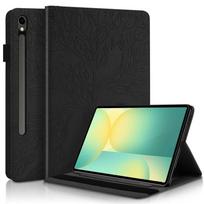 Dėklas Samsung Tab S10 FE dėklas 10.9  Reljefinis medžio odos piniginė Flip dangtelis Galaxy Tab S10 Fe Sm-x520 X526b dėklui Coque  Samsung Galaxy Tab S10 FE  juoda