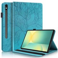 Dėklas Samsung Tab S10 FE dėklas 10.9  Reljefinis medžio odos piniginė Flip dangtelis Galaxy Tab S10 Fe Sm-x520 X526b dėklui Coque  Samsung Galaxy Tab S10 FE  mėlyna