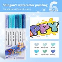 Xiaomi Glitter Metallic Brush Pens Set, 6 Assorted Colors Shiny Marker Pens highlighter Perfect for Journaling Scrapbooking Calligraphy blue