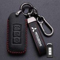 Car Key Case Cover Keyless Leather Shell for Mitsubishi Outlander Lancer Eclipse Mirage Xpander ASX Pajero Cross Montero Eclipse black
