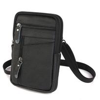 Genuine Leather Crossbody Phone Bag Single/Double Layer Messenger Bag Phone Chest Bag  Men's Black-Double Layers