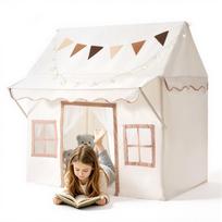 VEVOR Kids Play Tent with Eave 2 in 1 Toddler Tent with Padded Mat Beige, for Girls Boys Play, Indoor & Outdoor Large Playhouse, with Stars Lights 130 x 90 x 135 cm