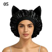 Satin Sleep Bonnet for Women with Cat Ears, Cute Night Cap for Curly Hair, Anti-Frizz Hair Protector, Curl Definition Hat