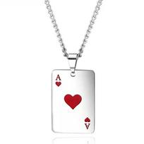 Punk Styles Playing Card Poker Pendant Necklace Men Boys Hip Hop Lucky Ace of Spades Charm Necklace for Men Women Gift Wholesale white
