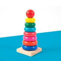 Wooden children's rainbow tower tumbler stacked high set of columns parent-child activity baby early education educational toys blue