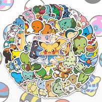 50pcs Pokemon Anime Stickers Pikachu Laptop Skateboard Suitcase Kawaii Sticker Guitar Phone Cartoon Kid Gift Toys blue