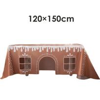 Christmas Feast With Gingerbread House Christmas Tablecloth S Charming Details Holiday Painting Table Cover Frosted Edge brown