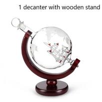 Whiskey Decanter Globe Wine Aerator Glass Set Sailboat Inside Crystal with Fine Wood Stand Liquor Decanter for Vodka Cup Gifts gray
