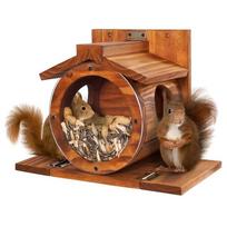 Natural Wood Squirrel Feeder, Hanging Wildlife Feeding Dish for Garden & Patio, Attracts Squirrels, Birds, and Chipmunks, Rustic geltona